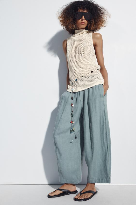 Zara - Zw Collection Linen Barrel Trousers - Brown - M - Woman | Zara AU