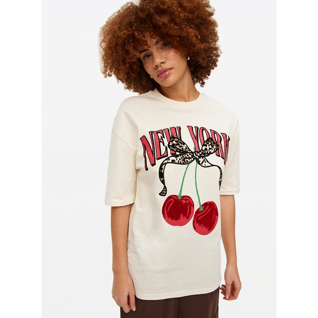 Cherry Print Oversized T-Shirt L | Tu Clothing