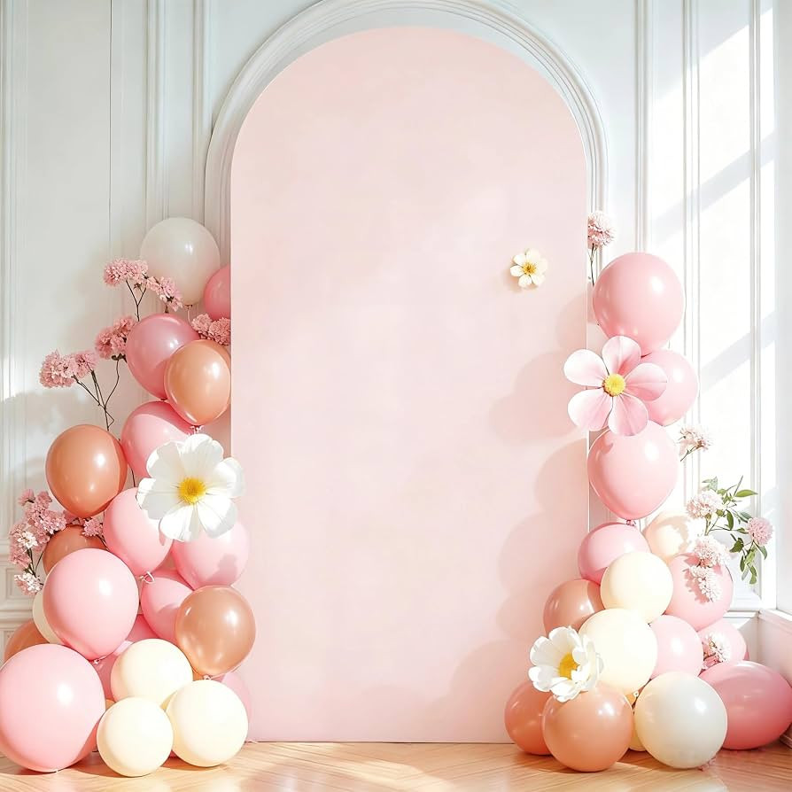 7.2FT Pale Pink Arch Backdrop Cover - Polyester Fitted Wedding Arch Stand Covers Round Top Chiara... | Amazon (US)