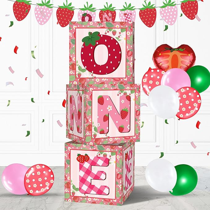 Strawberry Balloon Boxes 1st Birthday Party Supplies Strawberry Backdrop One Birthday Balloon Blo... | Amazon (US)