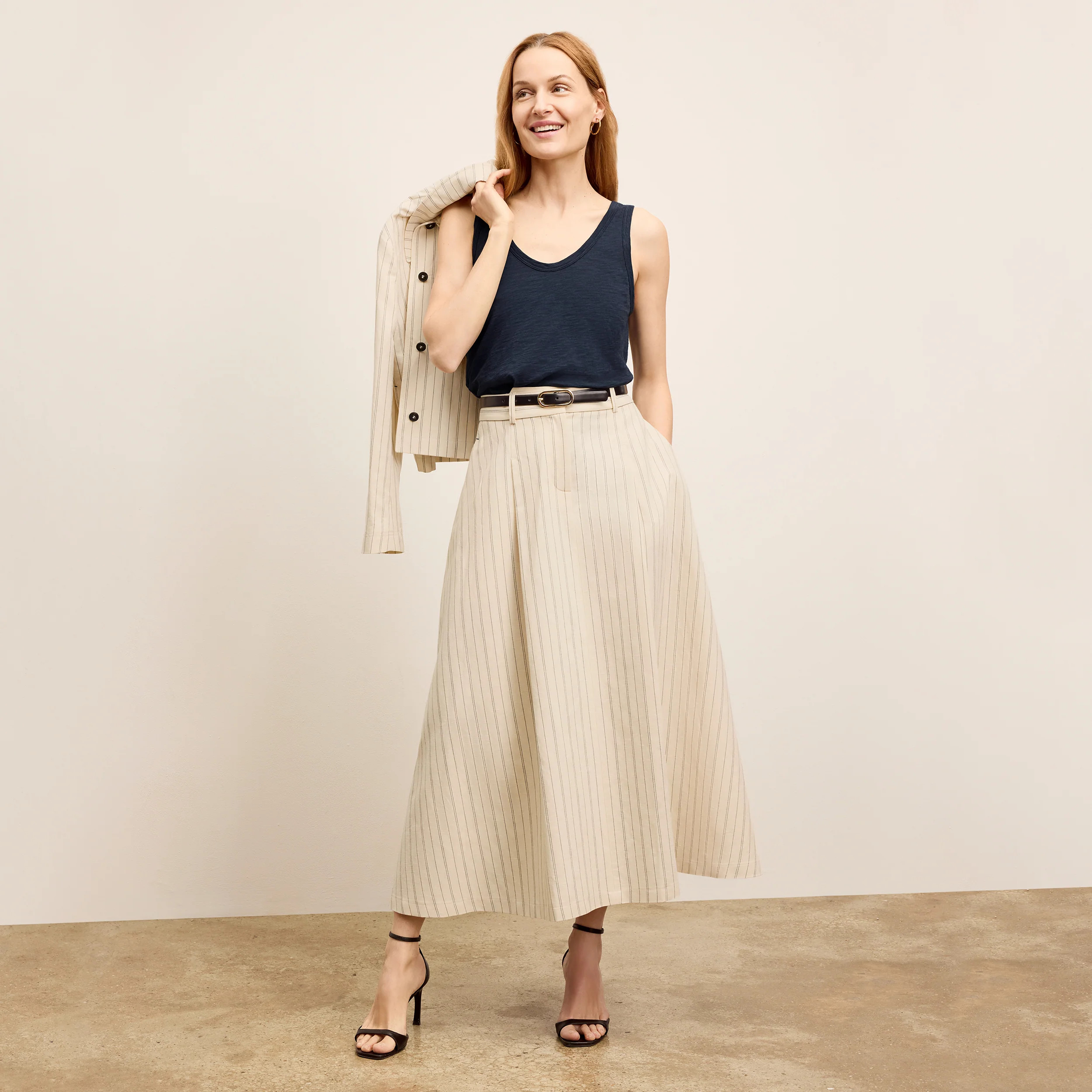 Olia Breeze Skirt - Linen Stripe :: Ecru/Navy | MM LaFleur