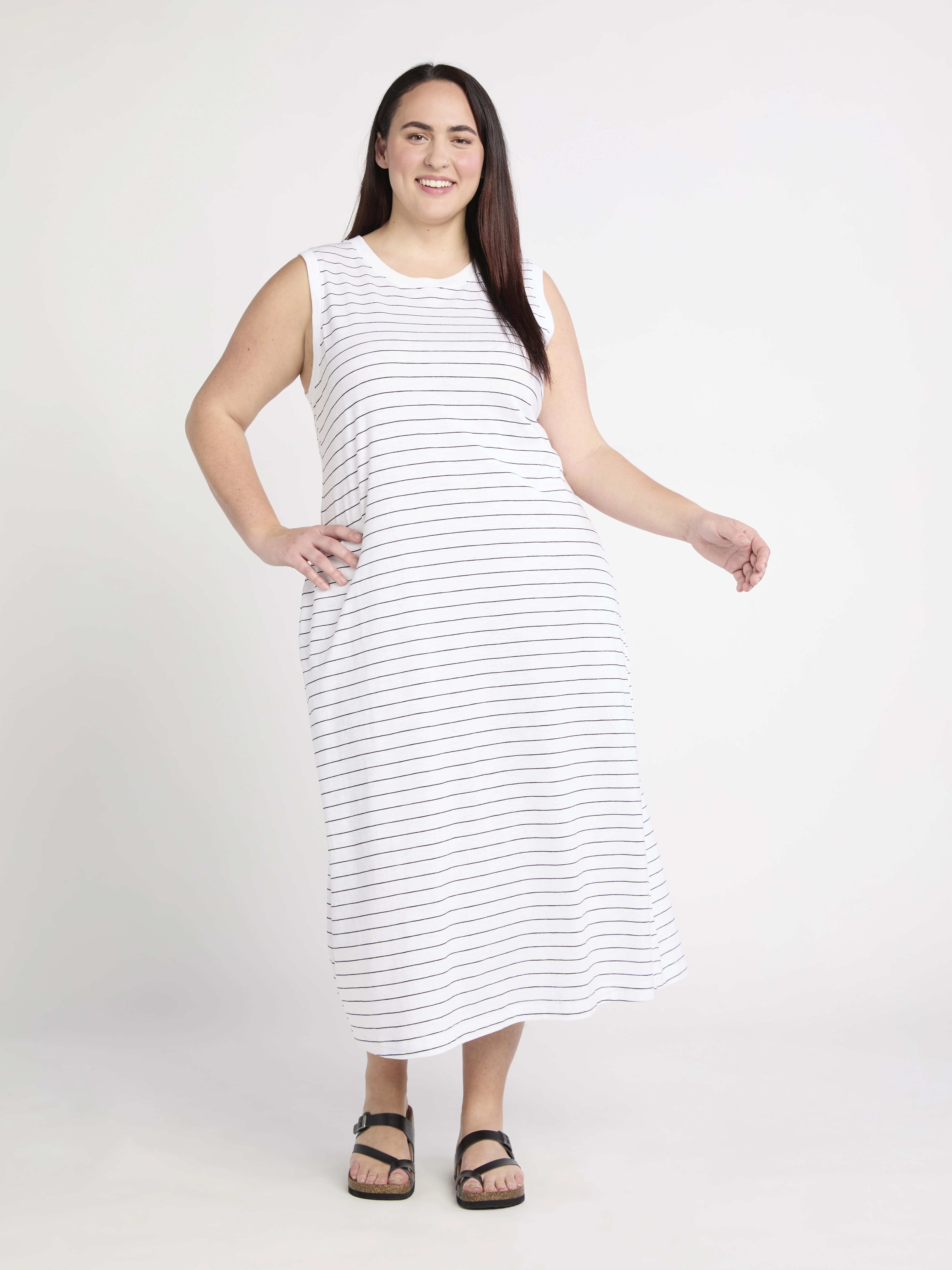 Time and Tru Women's and Women's Plus Slub Cotton Tank Midi Dress, Sizes XS-XXXL | Walmart (US)