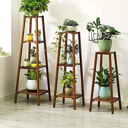 Magshion Bamboo Tall Plant Stand Pot Holder Small Space Flower Shelf Rack Display Table (3-Tier) | Amazon (US)