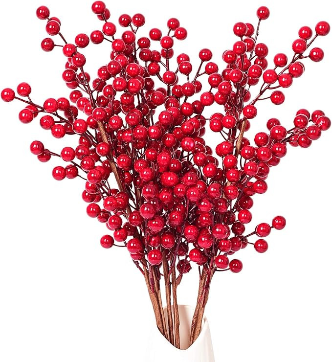Artiflr 4 Pack Artificial Red Berry Stems Holly Christmas Berries for Festival Holiday Crafts and... | Amazon (US)