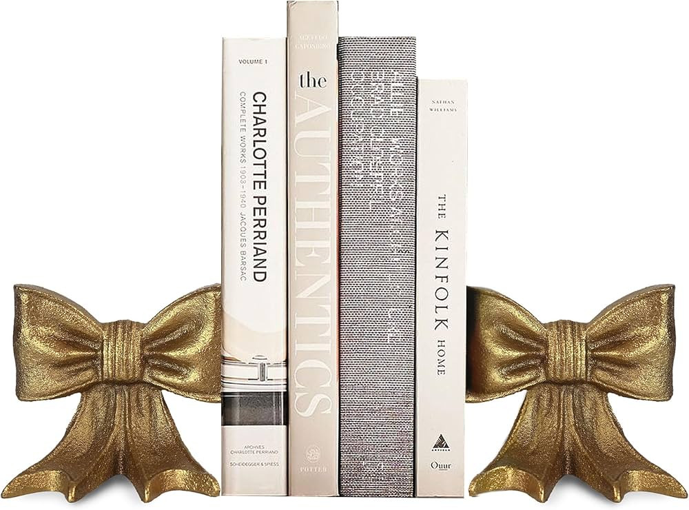 Gold Bow Metal Bookends Set of 2 Heavy Duty Cast Iron Book Ends for Heavy Books Unique Modern Dec... | Amazon (CA)