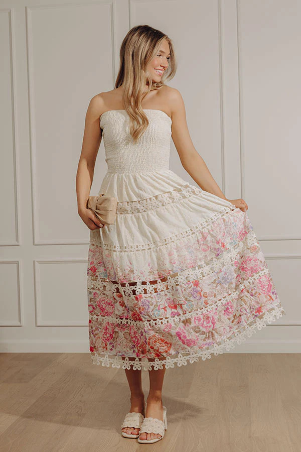 Whispered Blossoms Floral Eyelet Midi Dress | Impressions Online Boutique