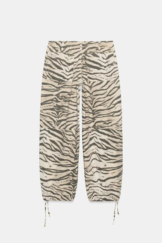 ANIMAL PRINT WIDE-LEG TROUSERS WITH DRAWSTRINGS | Zara UK