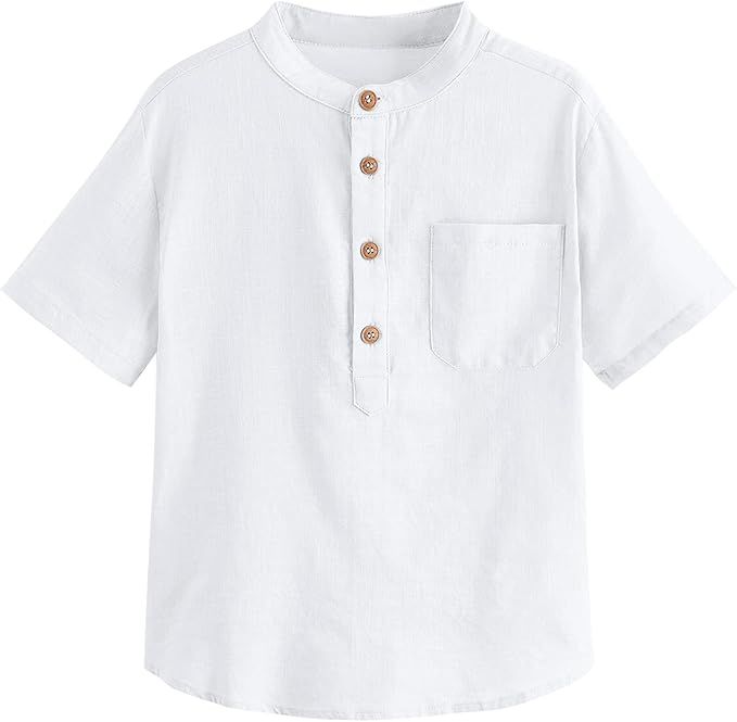Inorin Boys Button Up Henley Shirt Short Sleeve Lightweight Summer Linen Cotton Dress Shirts Tees... | Amazon (US)