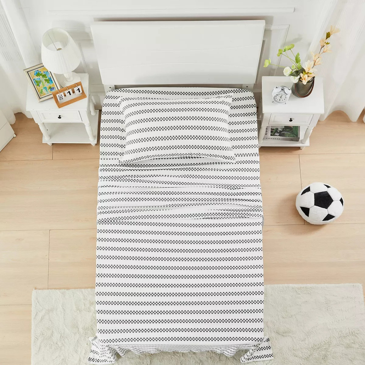 Mingled Threads Sportopia Black/White Checkered Grid Jersey Sheet Set | Target