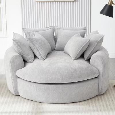 59.8" Modern Gray Round Chaise Lounge Sofa with Plush Cushions, Upholstered Boneless Design for Cozy Living Room Relaxation -3irtyhousy | Target
