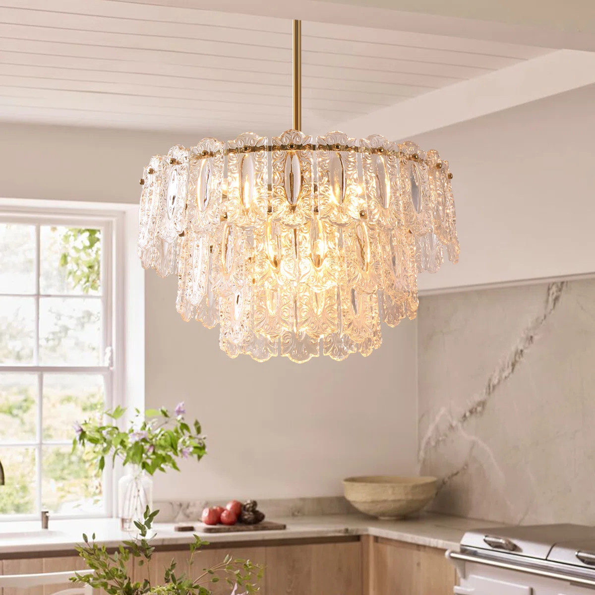 Aurthur Glam 6-Light Brushed Brass Hand-Carved Floral Glass Chandeliers | Wayfair North America