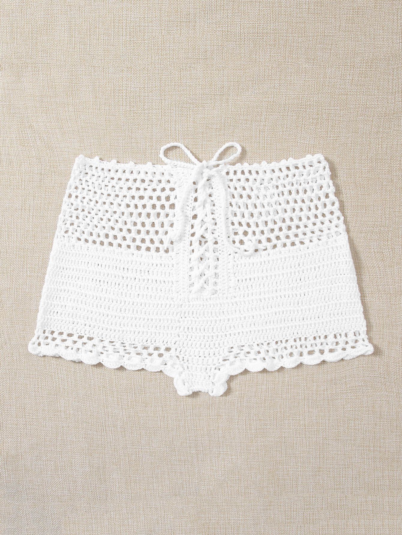 Lace Up Front Crochet Cover Up Shorts | SHEIN