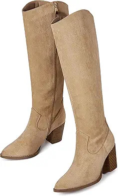 MeiLuSi Womens Knee High Boots Pointed Toe Suede Boots Chunky Heel Faux Slouchy Shoes Tall Fall 2... | Amazon (US)
