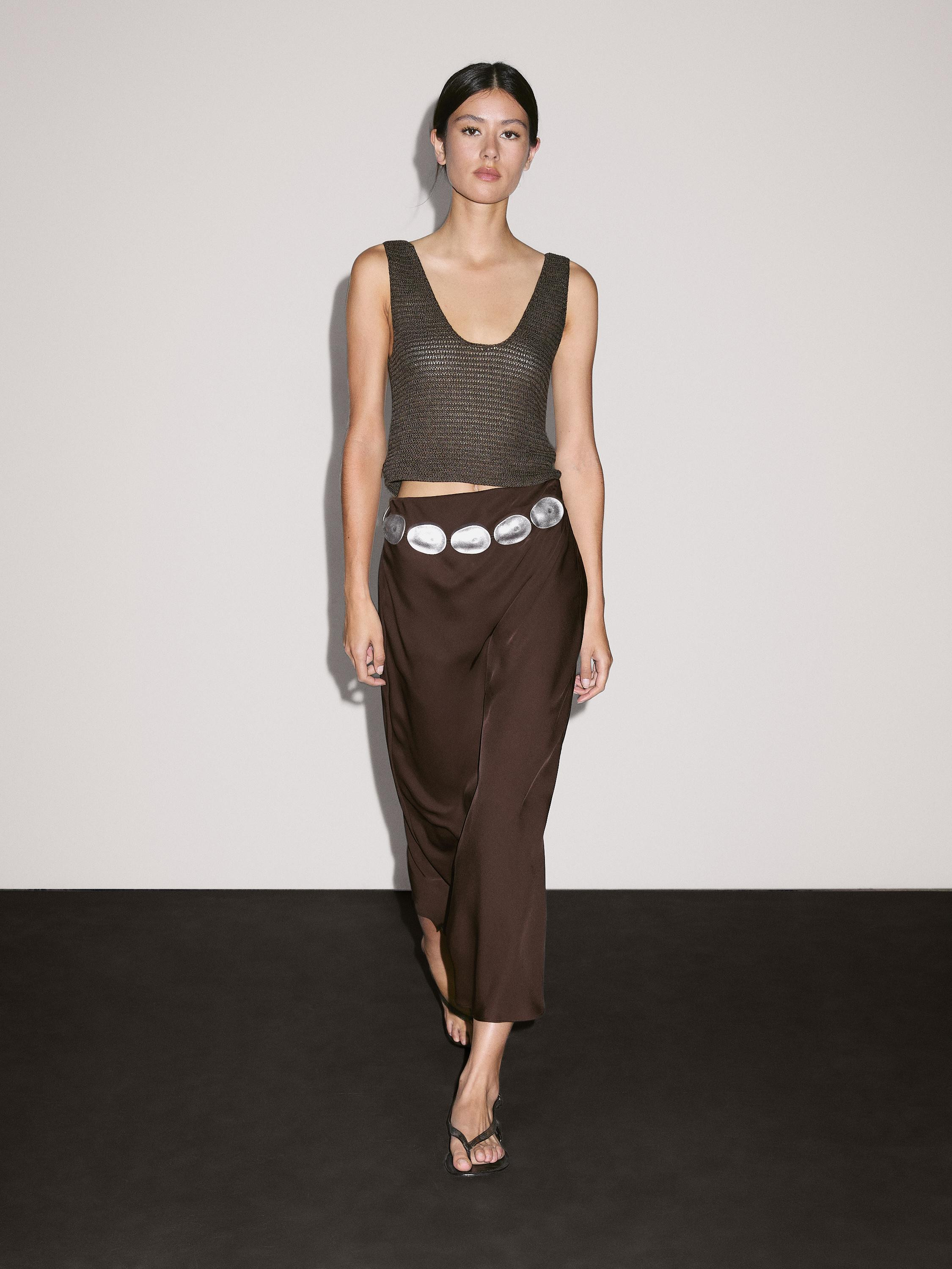 Flowing satin midi skirt | Massimo Dutti UK
