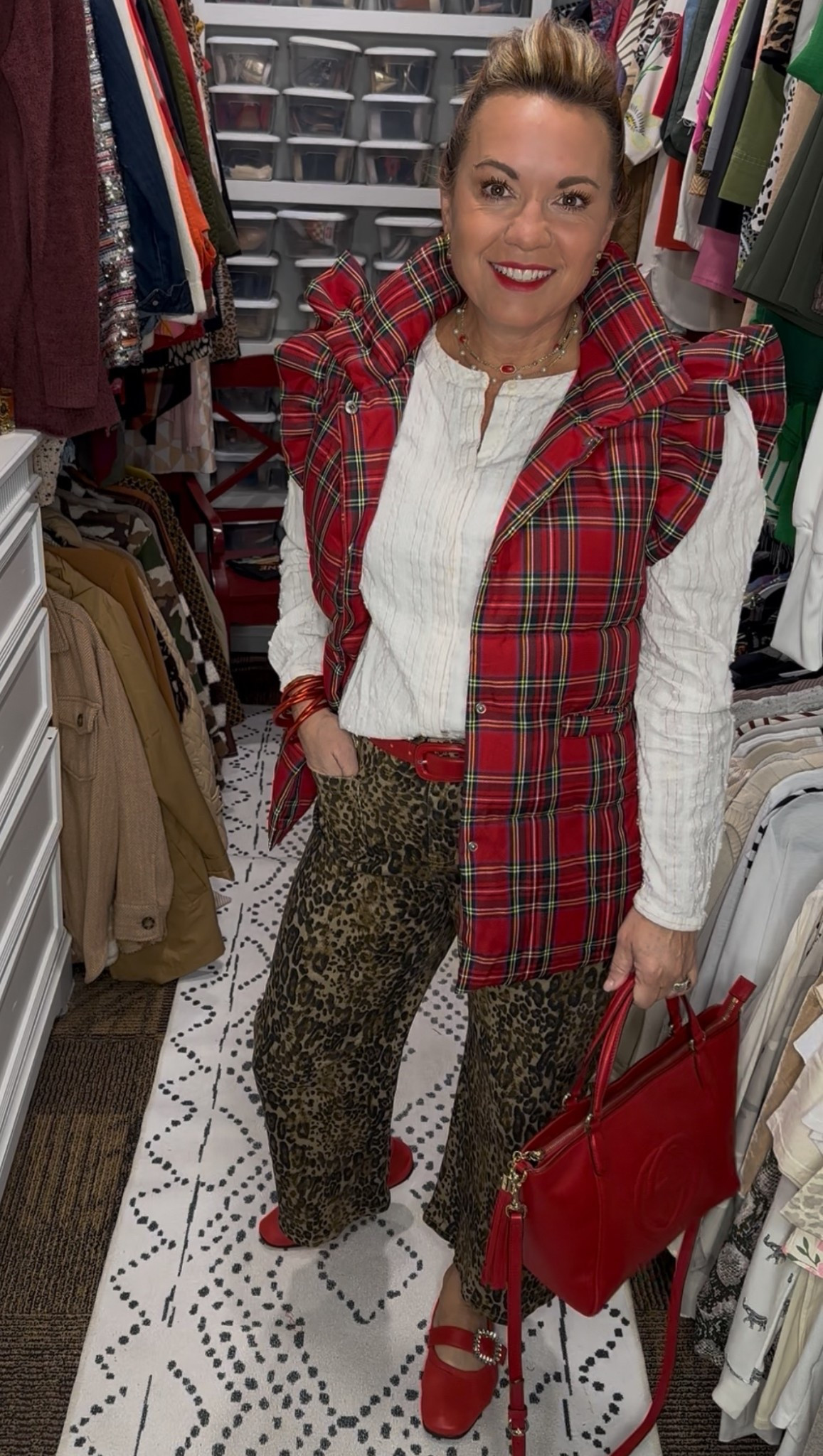 This is my all-time favorite pattern mix — plaid and leopard just get each other 😍

The red plaid vest pulls out the warmth in the leopard print, and the red shoes and bag tie everything together.
If you’re nervous to mix patterns, start with one bold print and a coordinating accent color — it makes everything flow effortlessly ❤️

Would you rock this combo?👇

#PatternMixing #FallOutfitInspo #PlaidAndLeopard #BoldStyle #RedPlaidVest #FallFashion #StyleOver50 #ChicAndCozy #LeopardPrintStyle #OOTDInspo #AmazonFashionFinds #FallStyleIdeas

⸻


plaid and leopard outfit, pattern mixing ideas, fall outfit inspiration, plaid vest outfit, red and leopard style, bold pattern outfit ideas, Walmart fashion finds, Amazon fall outfit, over 50 style inspiration, how to mix prints


#LTKFindsUnder50 #LTKHoliday #LTKSeasonal