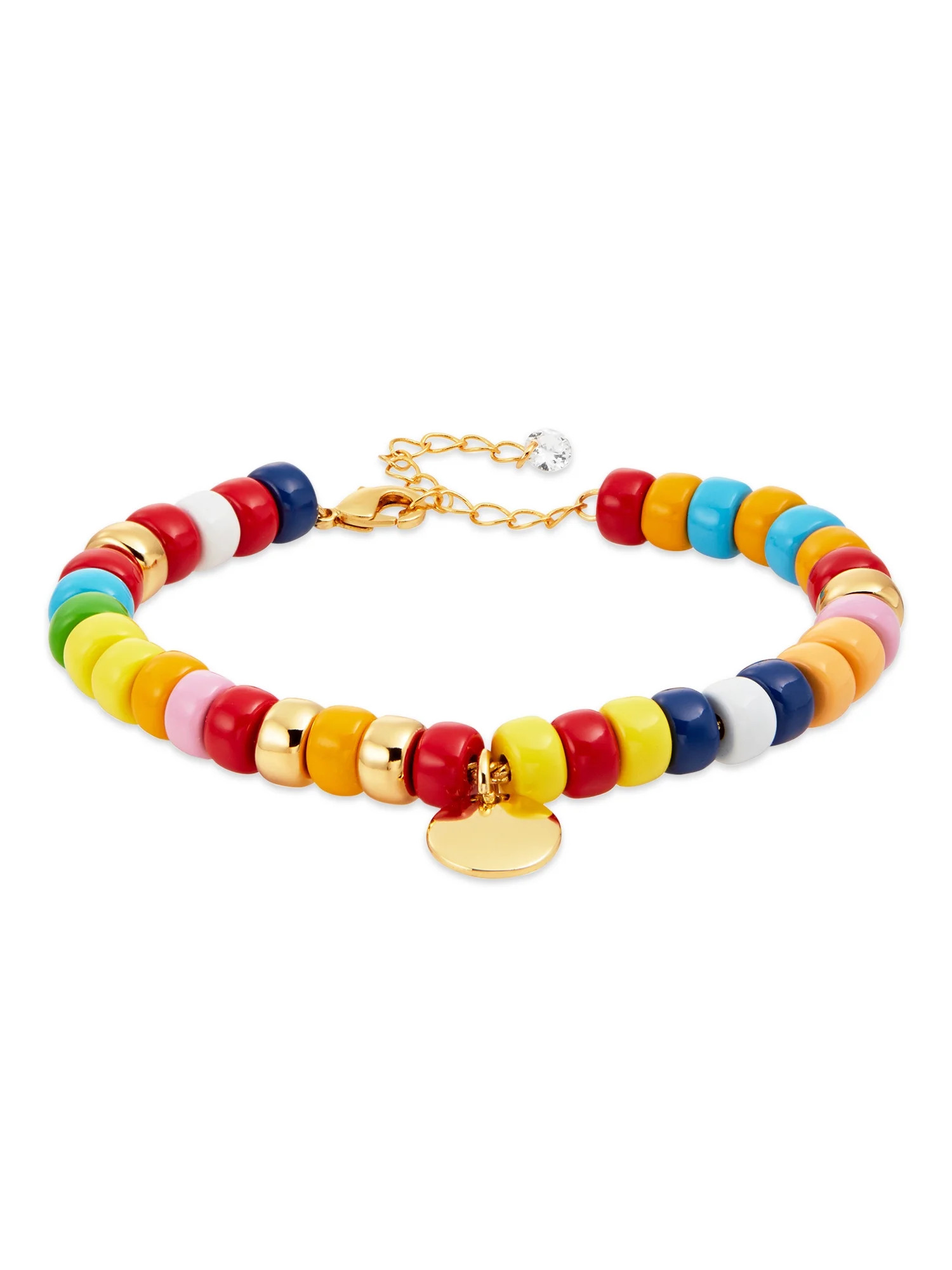 Scoop Womens 14K Gold Flash-Plated Multi-Color Bracelet with Coin Charm, 7.5+2" Extender - Walmar... | Walmart (US)
