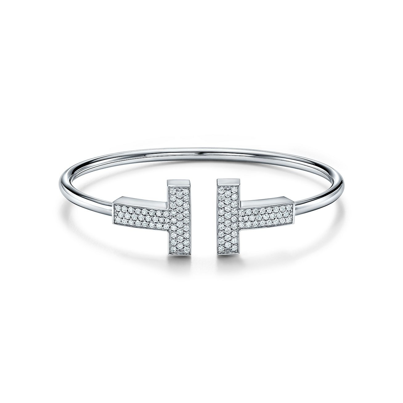 Tiffany T wide diamond wire bracelet in 18k white gold, medium. | Tiffany & Co. | Tiffany & Co. (UK)