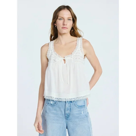 Scoop Women's and Women's Plus Flowy Cotton Tank Top with Lace Trim, Sizes XS-4X | Walmart (US)