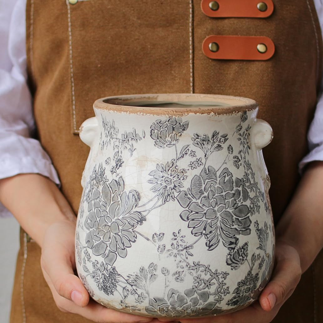 Planters for Indoor Outdoor Plants, Vintage Ceramic Pots for Plants, Rustic Tuscan Planter & Deco... | Amazon (US)