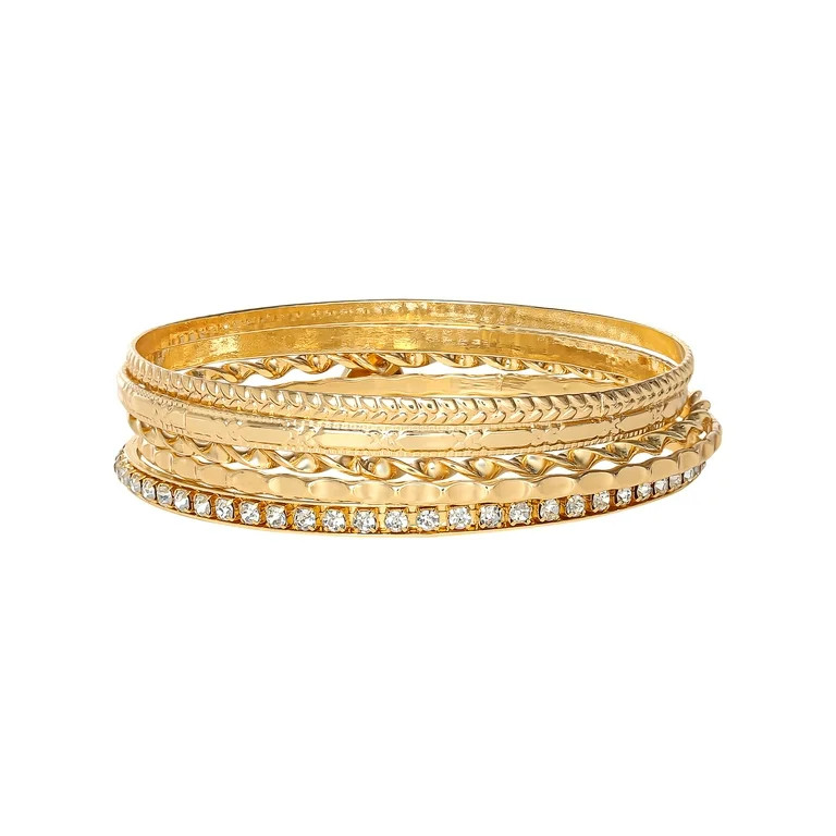 Jessica Simpson Women's Rhinestone Bangle Bracelet Set, 5-Piece | Walmart (US)