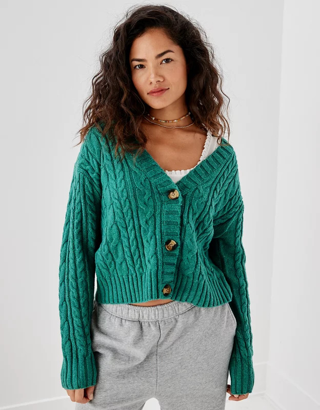AE Cropped Cable Knit Cardigan | American Eagle Outfitters (US & CA)