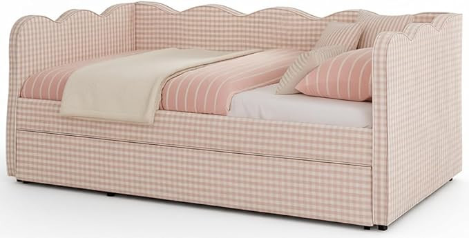 KEIKI Twin Size Upholstery Daybed with Trundle and USB, Twin to King Design Adorable Wave Shaped ... | Amazon (US)