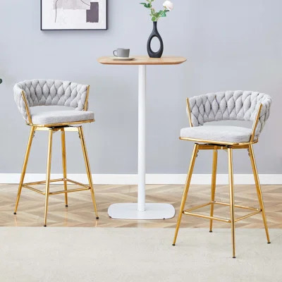 2 Sets Of Swivel Bar Stools With Breathable Cotton And Linen Soft Cushions, Electroplated Metal Frames Without Rust | Wayfair North America