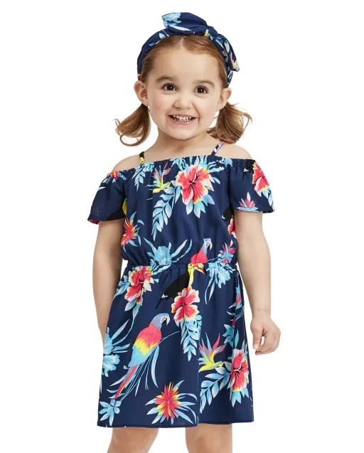 Baby And Toddler Girls Matching Family Short Sleeve Tropical Toucan Print Woven Off Shoulder Dres... | The Children's Place