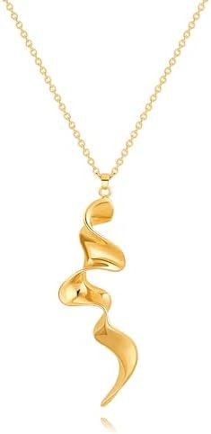 PERNNLA PEARL Long Disc Pendant Necklace for Women 18K Gold Plated Sweater Chain Fashion Jewelry | Amazon (US)