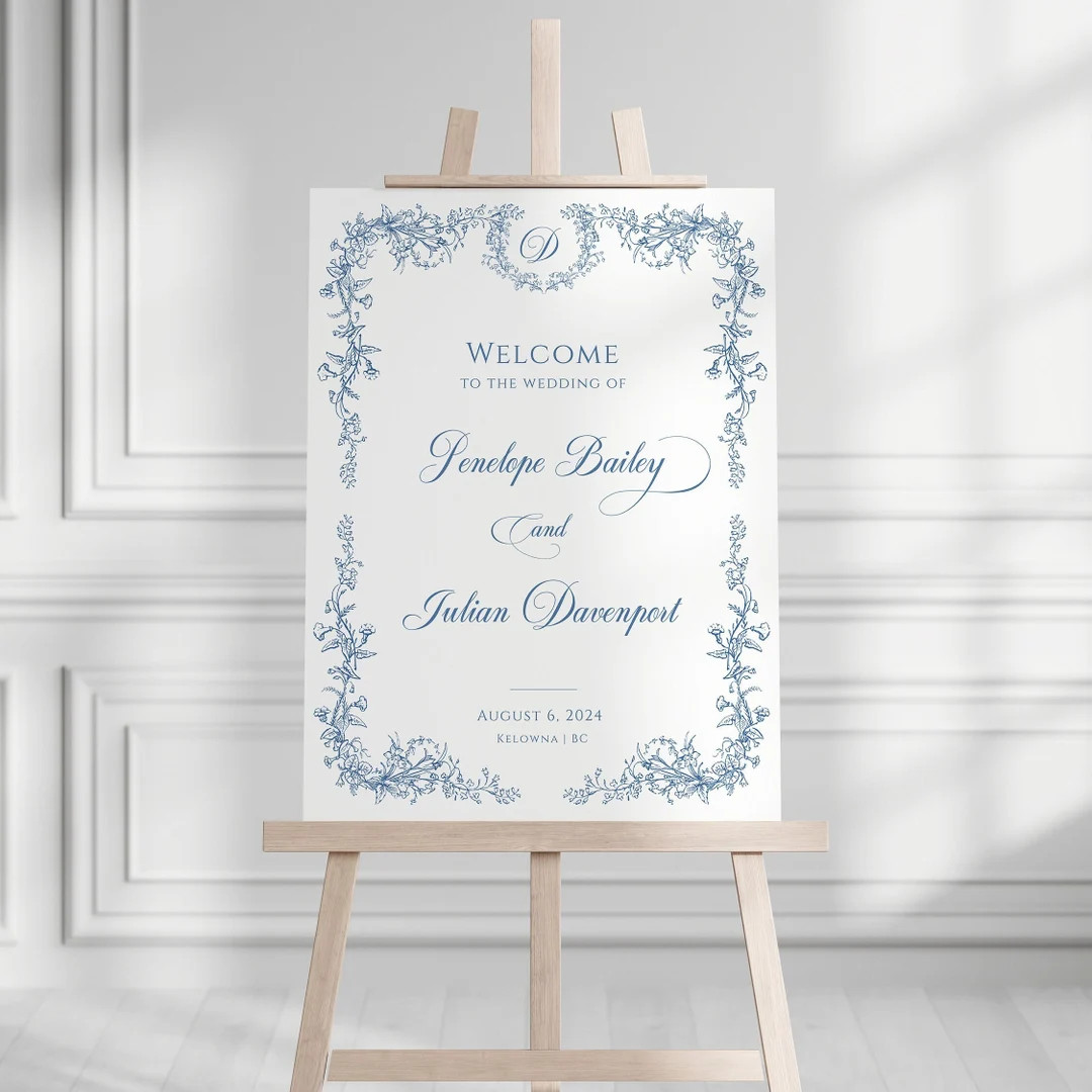 Wedding Welcome Sign Dusty Blue, Chinoiserie Wedding Welcome Sign, Printable Blue French Toile We... | Etsy (US)