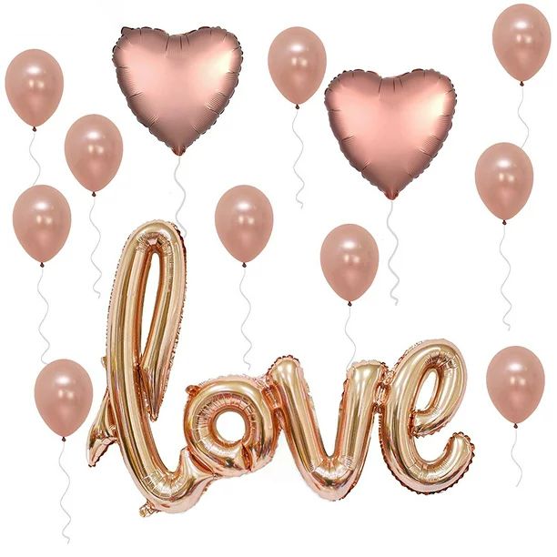 Rose Gold Love Balloon for Valentines-Day Party Supplies, Heart Shaped Rose Gold and Latex Balloo... | Walmart (US)