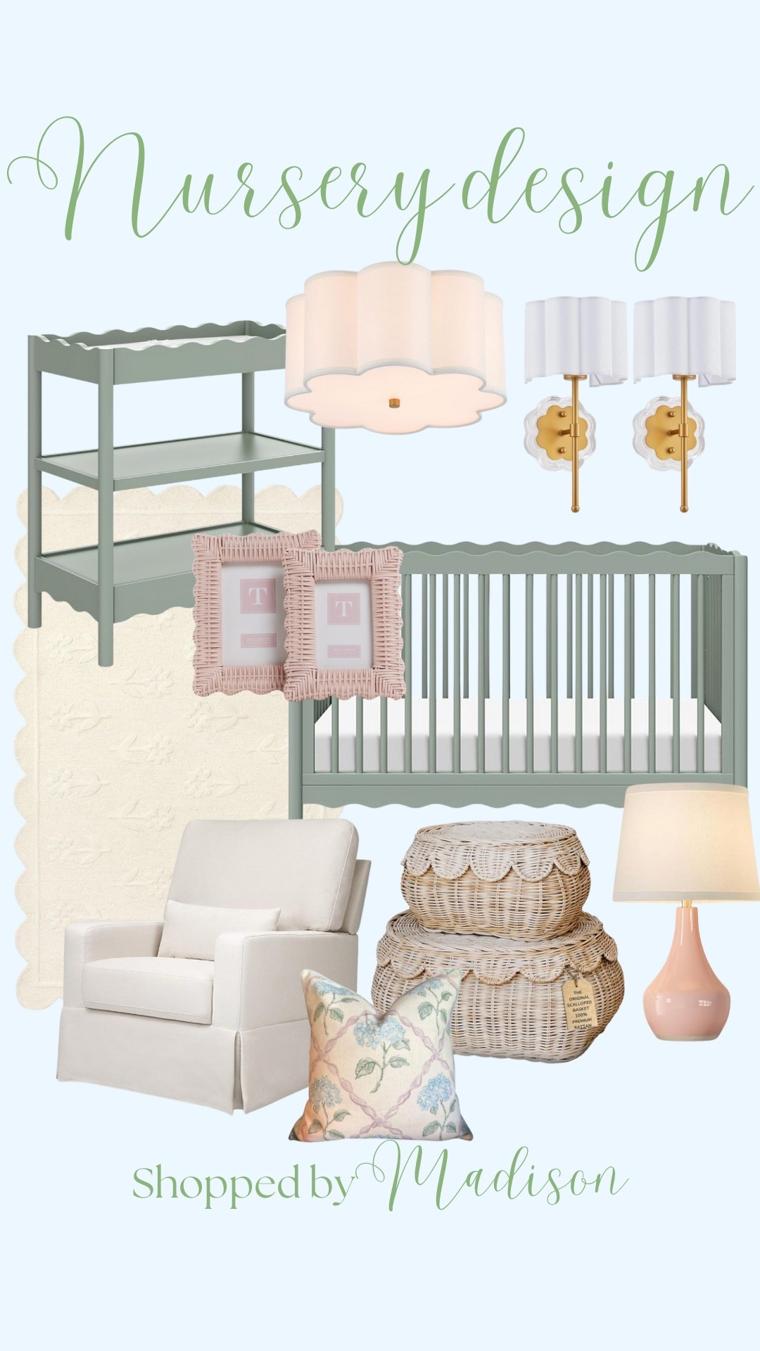 Nursery design, nursery decor, girls nursery room, girls pink and green room decor, sage green furniture, sage green nursery, sage green crib, amazon home, grand millennial nursery decorr

#LTKHome #LTKBaby #LTKBump