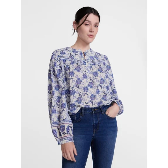 Scenario Women's and Women's Plus Quilted Detail Long Sleeve Top, Sizes XS-4X | Walmart (US)