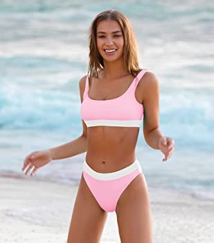 High Waisted Bikini for Women Tummy Control Bottoms Push Up Crop Top Swimsuit 2 Piece High Cut Te... | Amazon (US)