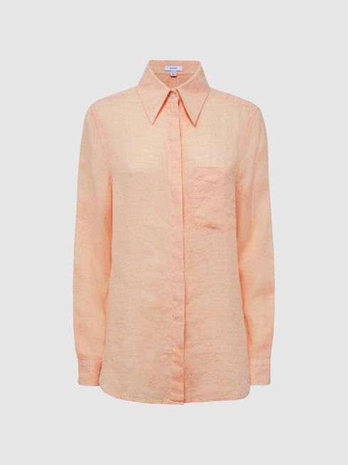 Reiss Peach Campbell Linen Long Sleeve Shirt | Reiss UK