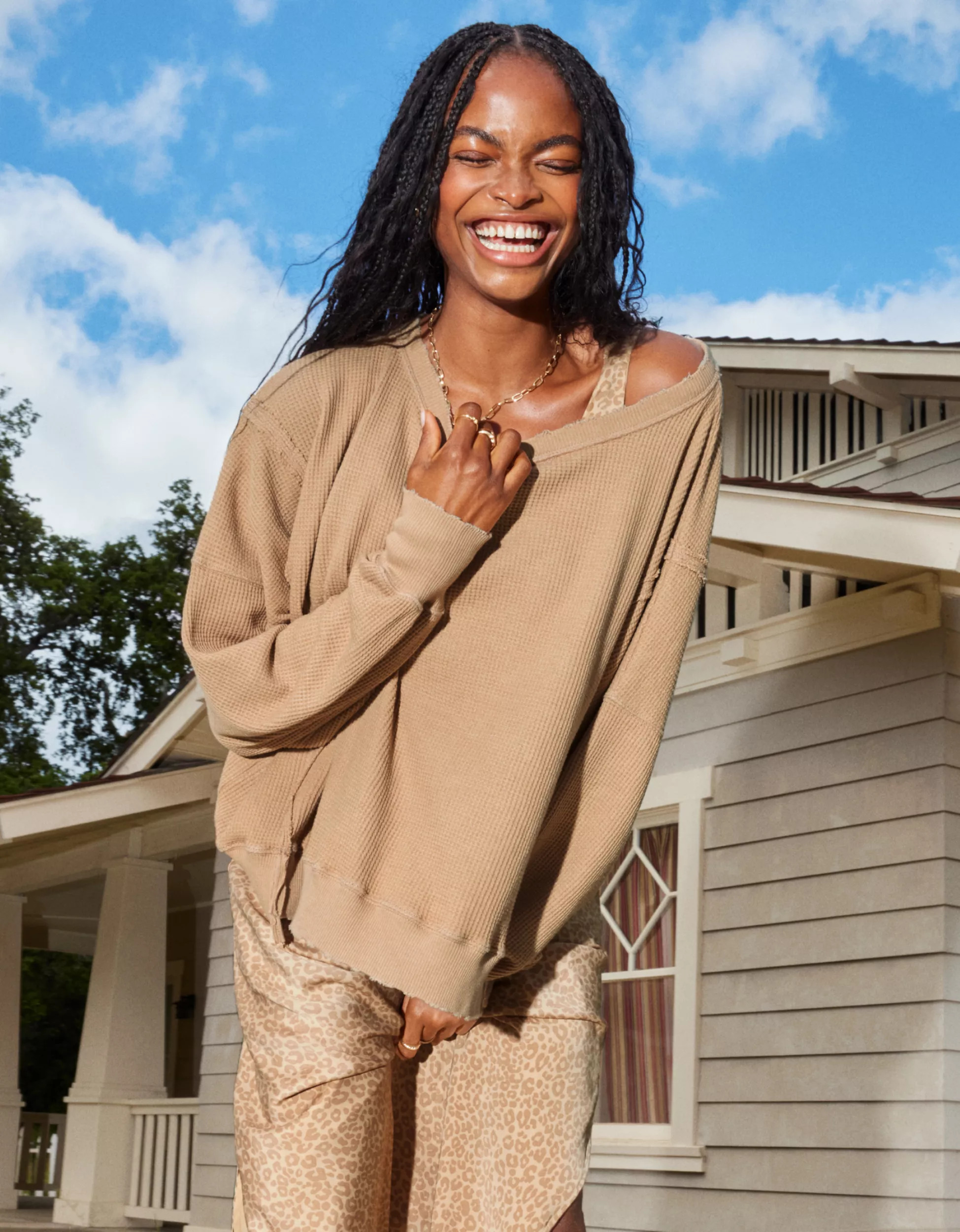 AE Oversized Big Hug Waffle Sweatshirt | American Eagle Outfitters (US & CA)