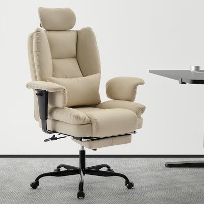 Ergonomic Executive Office Chair with Reclining Back Adjustable Headrest and Footrest for All-Day Comfort Beige-3irtyhousy | Target