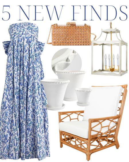 Blue and white floral, dress, bow, dress, strapless dress, wedding guest dress, summer dress, special occasion, dress, J.Crew, acrylic, cane, clutch purse, handbag, shoulder bag, scalloped white and brass lantern, wavy ruffle, white planter, rattan, bamboo, accent chair, living room chair, coastal home grandmillennial Home classic home outfit of the day summer style traditional home, home decor

#LTKSeasonal #LTKstyletip #LTKhome