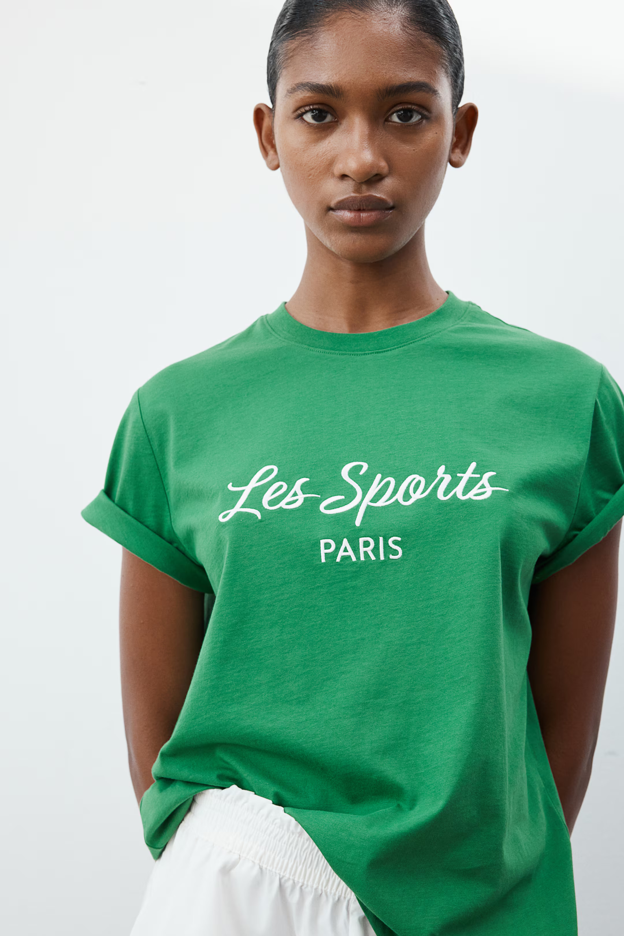Printed T-shirt - Round Neck - Short sleeve - Green/Les Sports - Ladies | H&M US | H&M (US + CA)