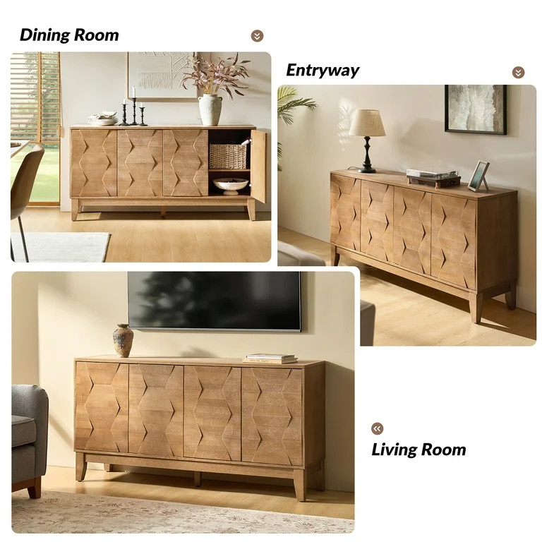 Tina's Home 4 Doors Storage Credenza and Sideboard Buffet Cabinet with Adjustable Shelves Solid W... | Walmart (US)