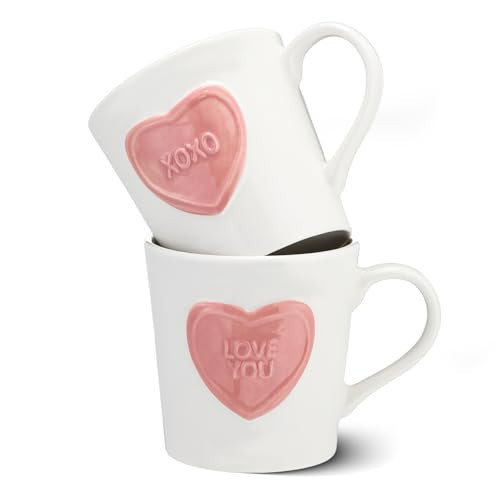 Didaey 2 Pack 14 oz Heart Mug Valentines Gift with 3D Heart “xoxo” “love You” Ceramic Mugs Cute Coffee Mug for Women Tea Cup for Loved Ones, Birthday, Holiday, Christmas, Valentine's Gift | Amazon (US)