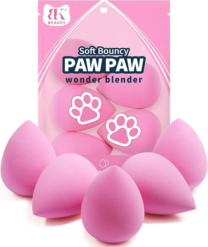 BEAKEY Pink Blender Makeup Sponge for Blending, Latex Free Paw Paw Makeup Sponge Set, Soft Beauty... | Amazon (US)