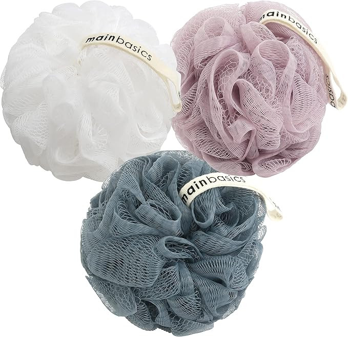 Amazon.com: MainBasics Bath Shower Loofah Sponge Pouf Body Wash Scrubber (Set of 3) : Beauty & Pe... | Amazon (US)