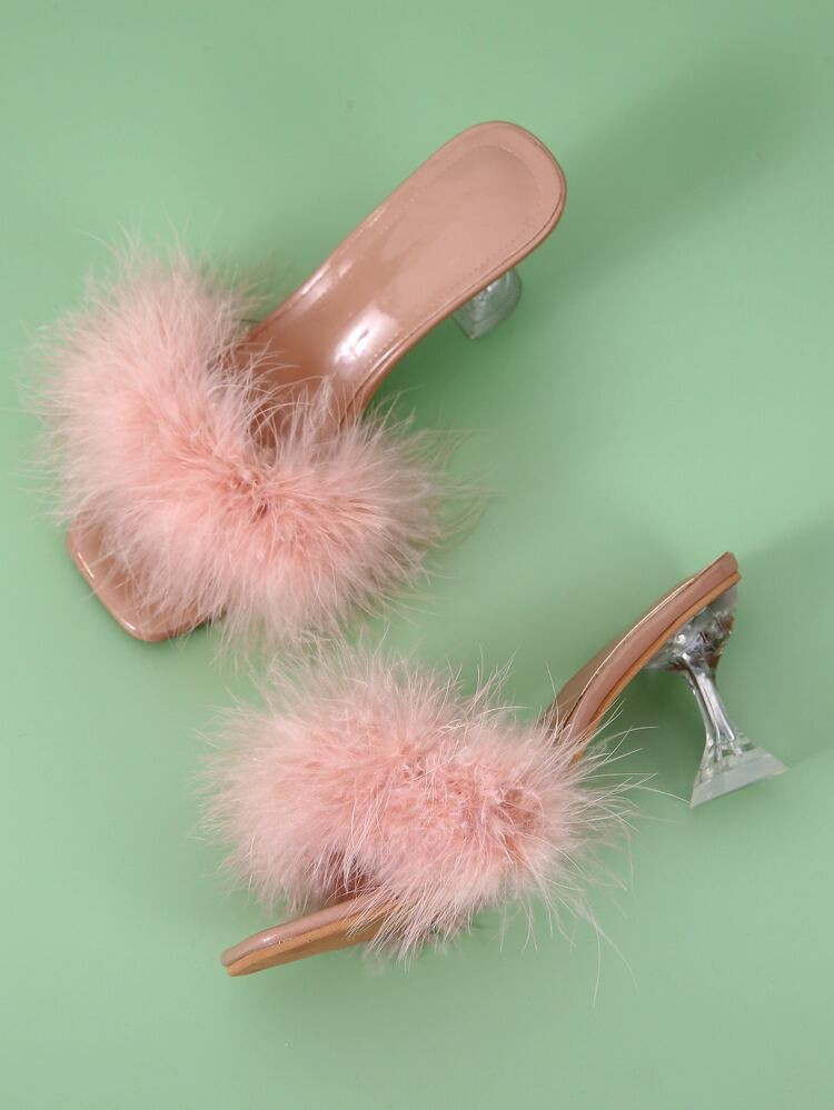 Minimalist Fluffy Pyramid Heeled Mules | SHEIN