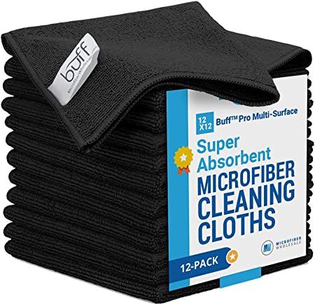 12" x 12" Buff Pro Multi-Surface Microfiber Cleaning Cloths | Black - 12 Pack | Premium Microfibe... | Amazon (US)