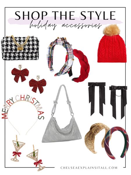 The cutest accessories perfect for any holiday outfit. Pair with a holiday dress for Christmas photos, or with a festive sweater for your holiday party! Love the evening bag, fun holiday earrings and houndstooth bag! #holidaystyle #jewelry 

#LTKunder50 #LTKstyletip #LTKHoliday