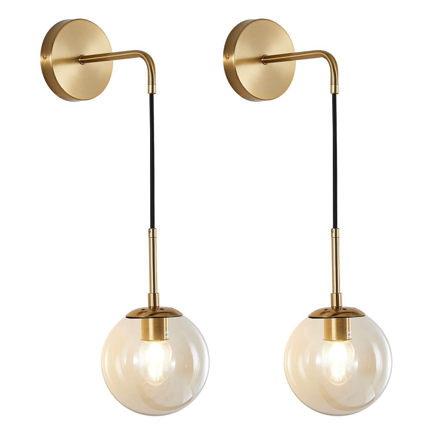 KCO Lighting Modern Gold Globe Wall Sconce Mid Century Raw Brass Round Glass Wall Mounted Light M... | Amazon (US)
