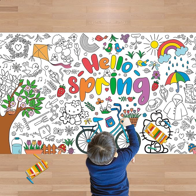 Spring Giant Coloring Tablecloth,Spring Crafts for Kids - 72x30 Inches, Paper Coloring Banner Gam... | Amazon (US)