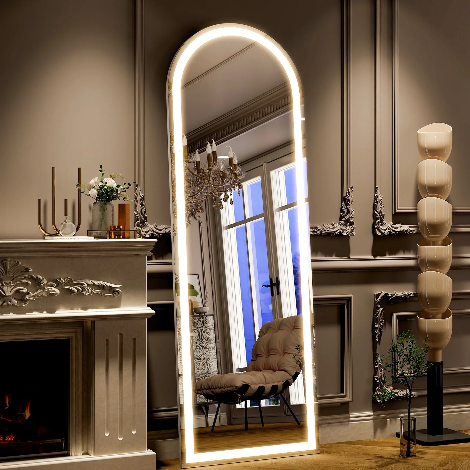 BEAUTYPEAK 71" x 26" LED Arched Full Length Mirror Standing Floor Mirror,White | Walmart (US)