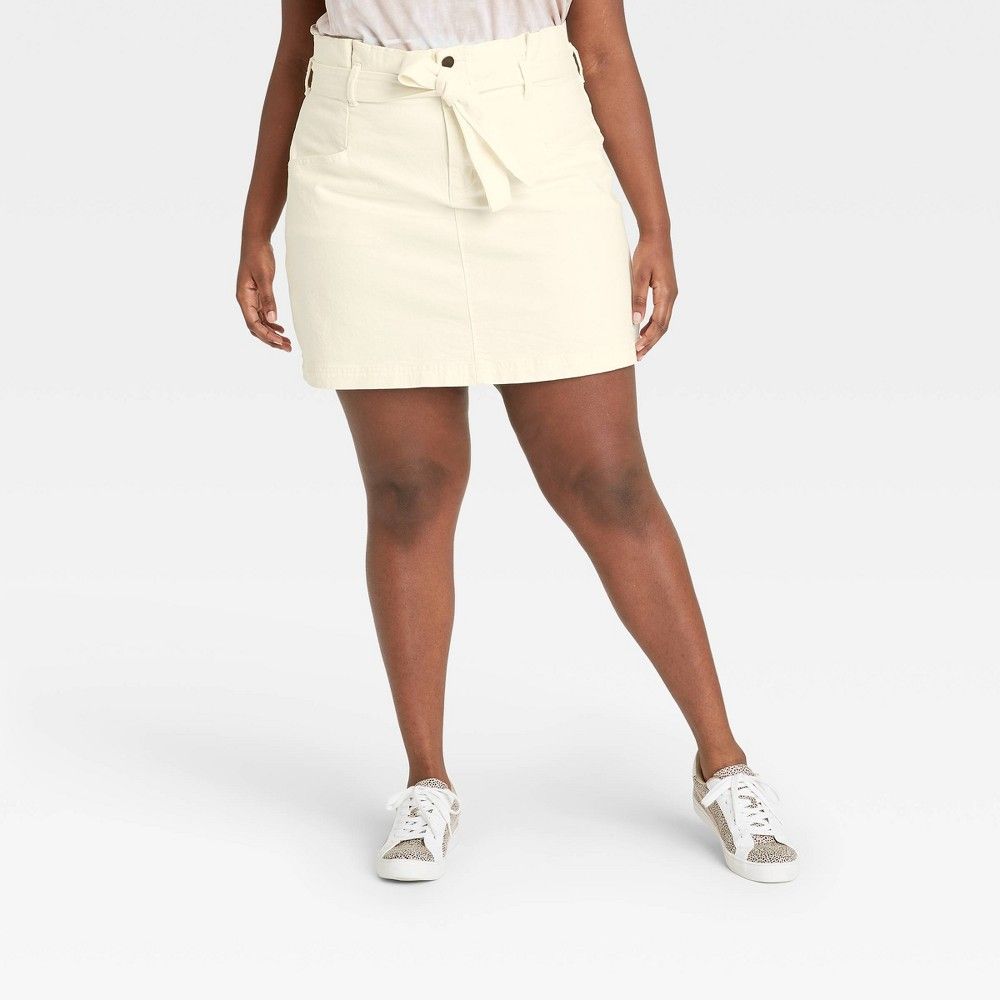 Women's Plus Size High-Rise Tie-Waist Denim Mini Skirt - Universal Thread Ecru 14W, White | Target